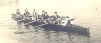 Zadar 1949.  Na pontonu ispred kluba korm. Serdo Mihaljevic  stroker Ante Ivic  Ugo Marusic Josko Peric Mile Filipi Mile Simunov...